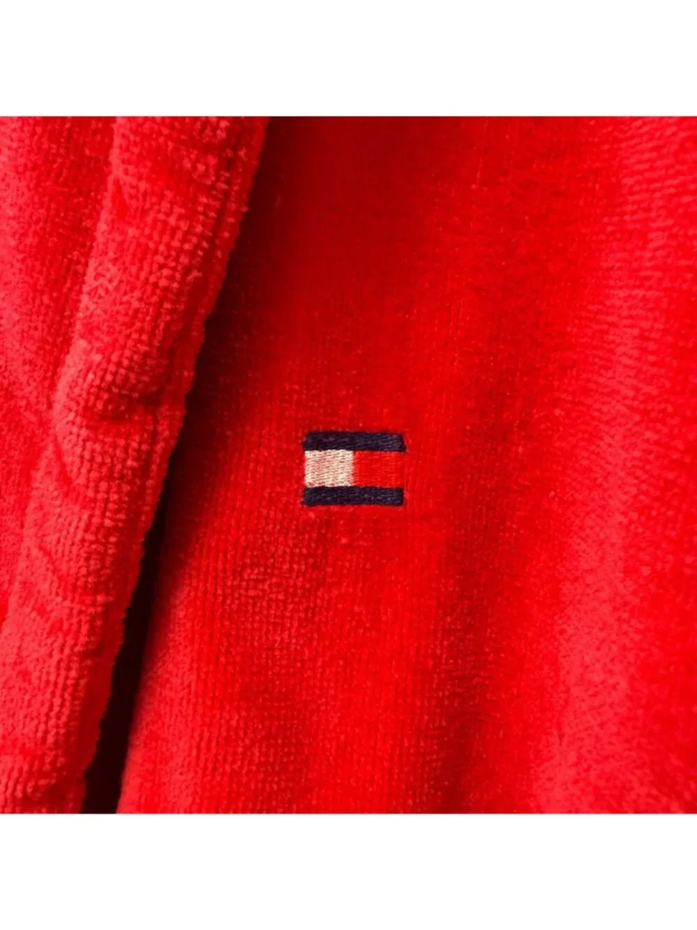 TOMMY HILFIGER Mens Bath Robe One Size Red Terry Cloth Shawl Collar Cotton